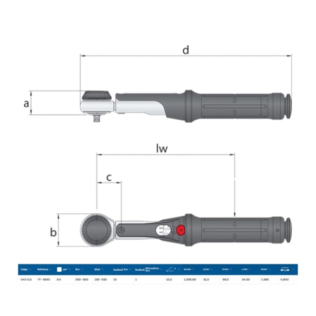 Torquímetro de Estalo 850Nm (630 LBS.PE) 3/4