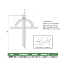 Transferidor de Ângulo Simples 170Gr 100x150mm 4797-100 INSIZE
