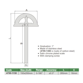 Transferidor de Ângulo Simples 180Gr 150x200mm 4799-1150 INSIZE