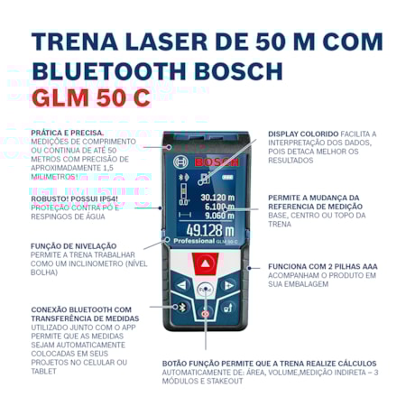 Trena a Laser com Conexão Bluetooth 50 Metros 0601072C00 GLM 50 C BOSCH-479e05b5-72aa-4e04-9404-db744d7ff37d