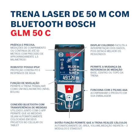 Trena a Laser com Conexão Bluetooth 50 Metros 0601072C00 GLM 50 C BOSCH-a610e209-5196-4d80-ac08-ac39463c5174