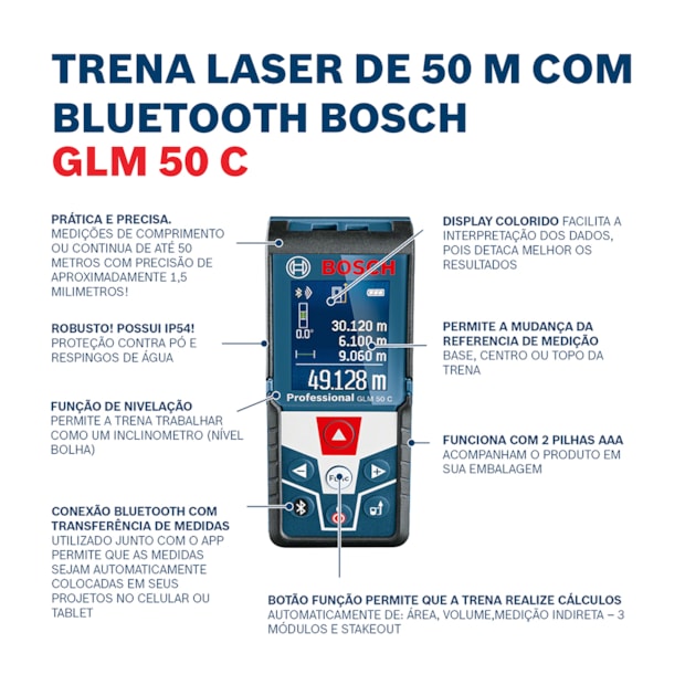 Trena a Laser com Conexão Bluetooth 50 Metros 0601072C00 GLM 50 C BOSCH-51fba088-5b39-467a-a4ad-2d610d19aba6