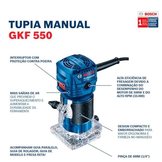 Tupia Manual Laminadora 550W 33000RPM GKF 550 BOSCH-a3983446-661d-4979-abb1-2da839d4d537