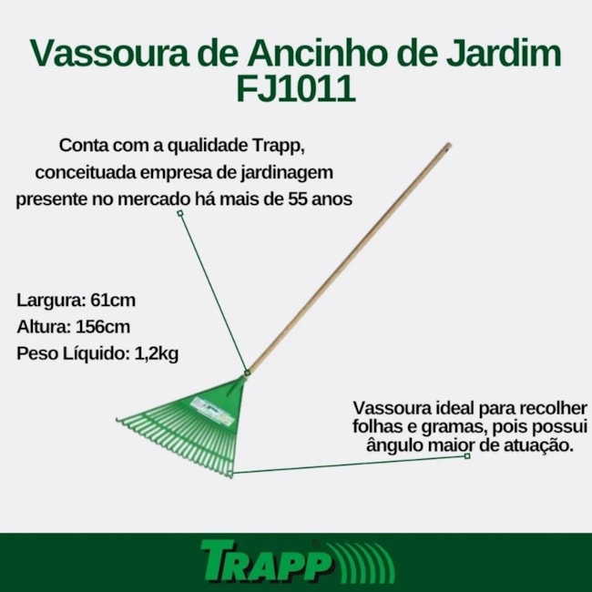Vassoura Ancinho 22 Dentes Verde com Cabo para Gramas Folhas FJ-1011 2930075 TRAPP-0828aa86-4994-4f0b-820a-104cfe709a9a