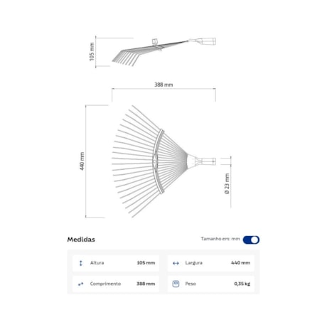 Vassoura Metálica Regulável para Grama/Jardim 22 Dentes sem Cabo 77831221 TRAMONTINA-93f13d9f-a8a3-44ed-9611-c32c72b66681