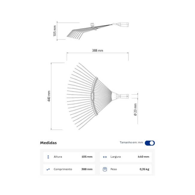 Vassoura Metálica Regulável para Grama/Jardim 22 Dentes sem Cabo 77831221 TRAMONTINA-35490906-3b60-4d7b-8237-f2c8e1c8fcc5