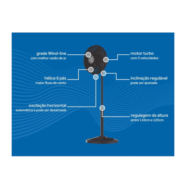 Ventilador Oscilante de Coluna 30cm 6 Pás 52W Preto TURBO 6 VENTISOL-526f6506-67d4-4861-ae46-43471668e064