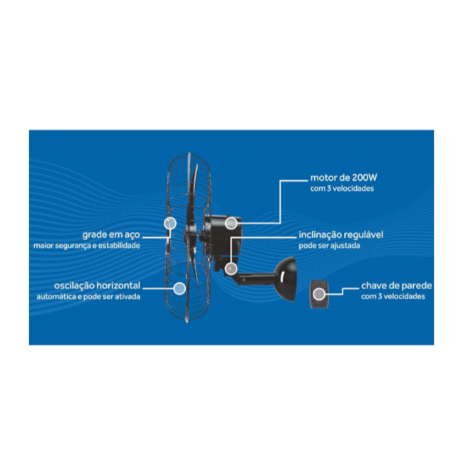 Ventilador Oscilante de Parede 3 Pás 60cm 127/220V Preto 543 VENTISOL-9b3b2aa8-a244-4372-99a6-d4ab2fc77ae0