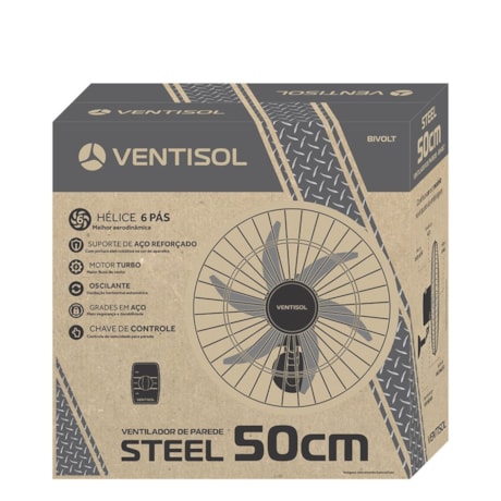 Ventilador Oscilante de Parede 50cm / 6p 200W Bivolt STEEL 50 VENTISOL-0977d78f-3d96-4b35-a562-b9d9f42037b4