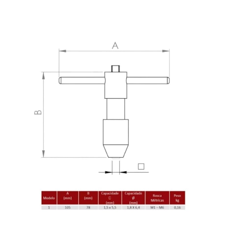Vira Macho T 1.8 a 6.4mm 78mm (Macho M1 a M8) com Catraca 1 ADES-6a345247-8bc9-45bc-84f8-7591a09da1ef