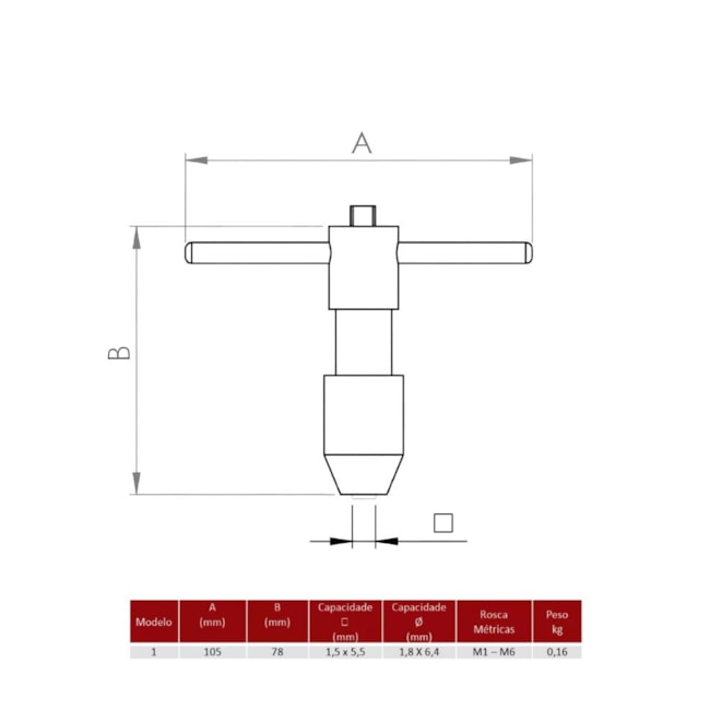 Vira Macho T 1.8 a 6.4mm 78mm (Macho M1 a M8) com Catraca 1 ADES-3c56f52c-14a3-47bc-a5ba-e14fc16aaaf8