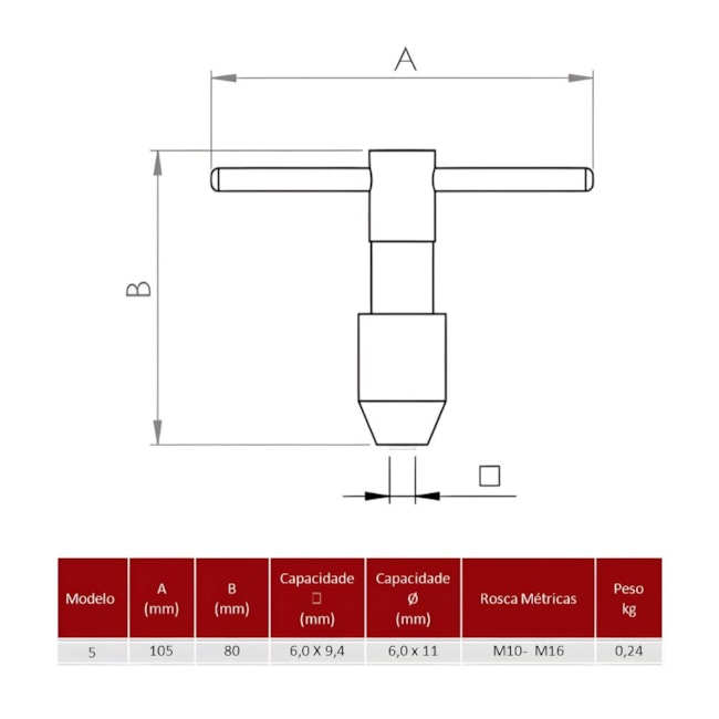 Vira Macho T 80mm (Macho M10 a M16) Sem Catraca 5 ADES-bdc15f97-180d-4b12-ac57-d43b013e863c